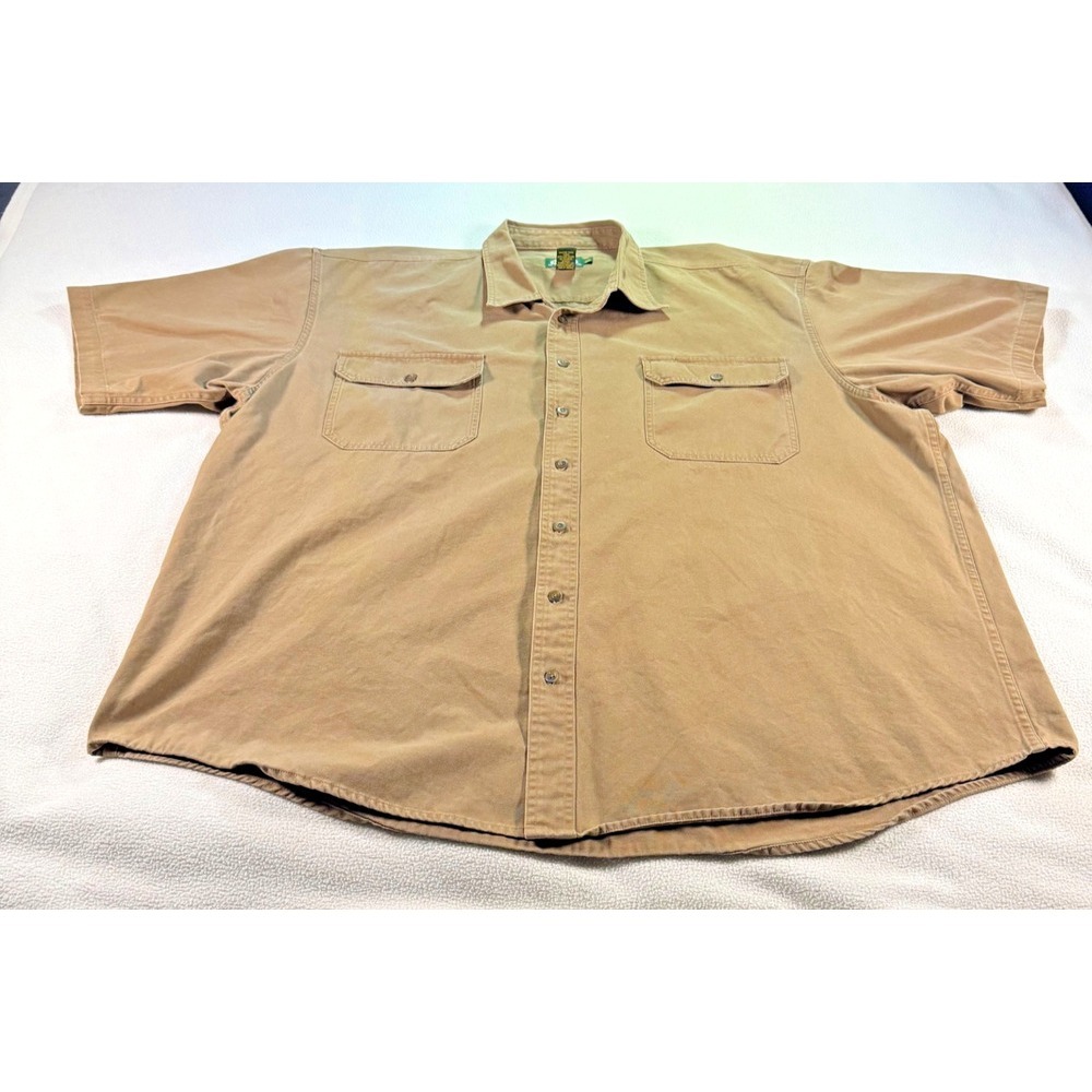Cabela's Shirt Mens 3XLT Brown Heavyweight Canvas Short Sleeve Workwear